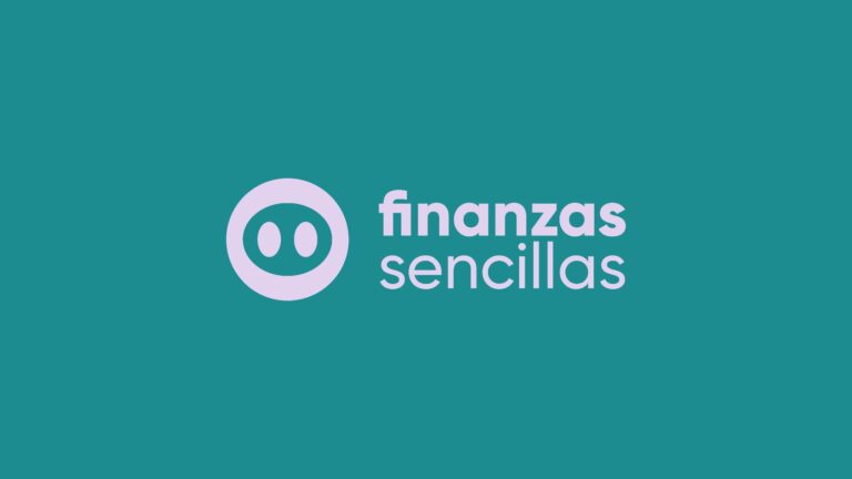 Logotipo de Finanzas Sencillas en rosa sobre fondo turquesa.
